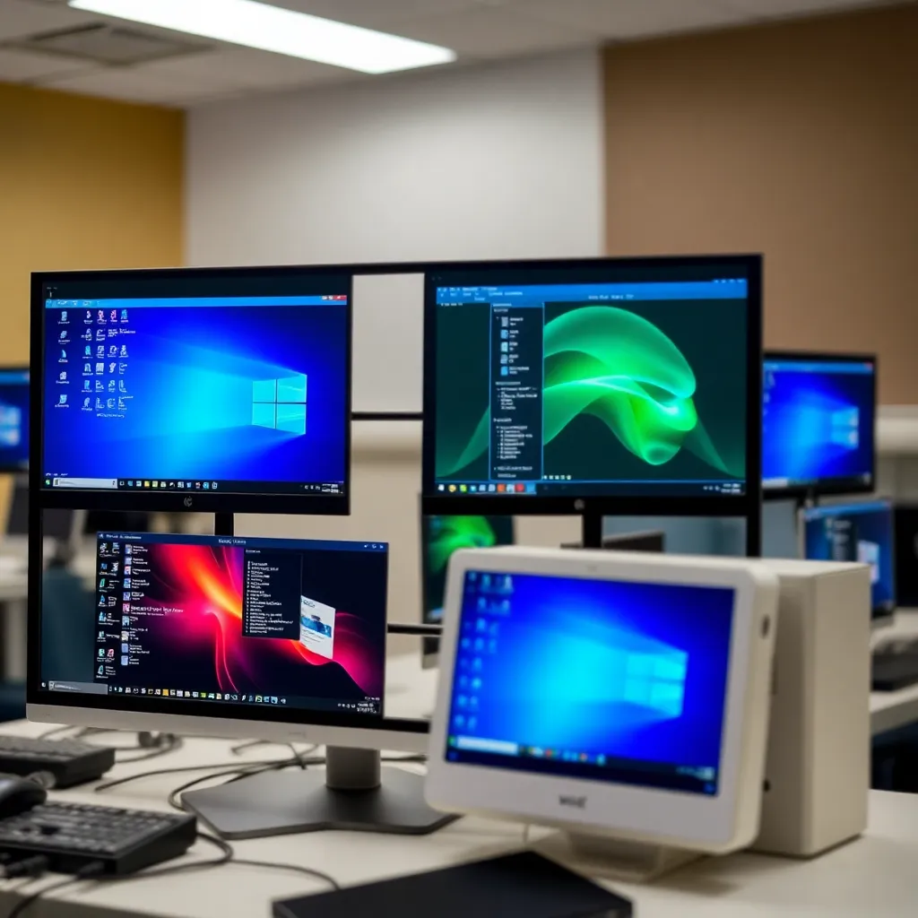 Virtual Desktop Infrastructure showing multiple virtual desktops on a computer screen