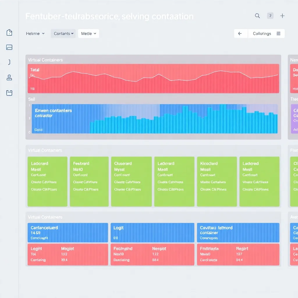 Container orchestration dashboard showing virtual containers and clusters