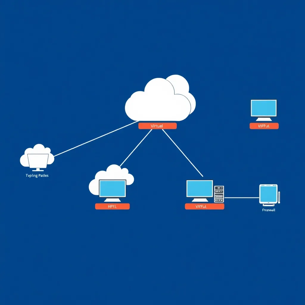 Virtual network topology diagram with interconnected virtual machines and firewalls