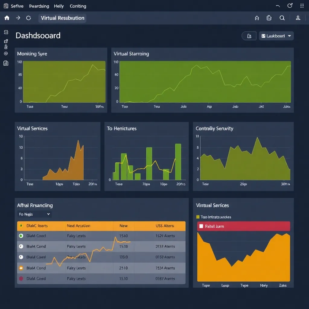 Dashboard showing virtual infrastructure monitoring with graphs and alerts